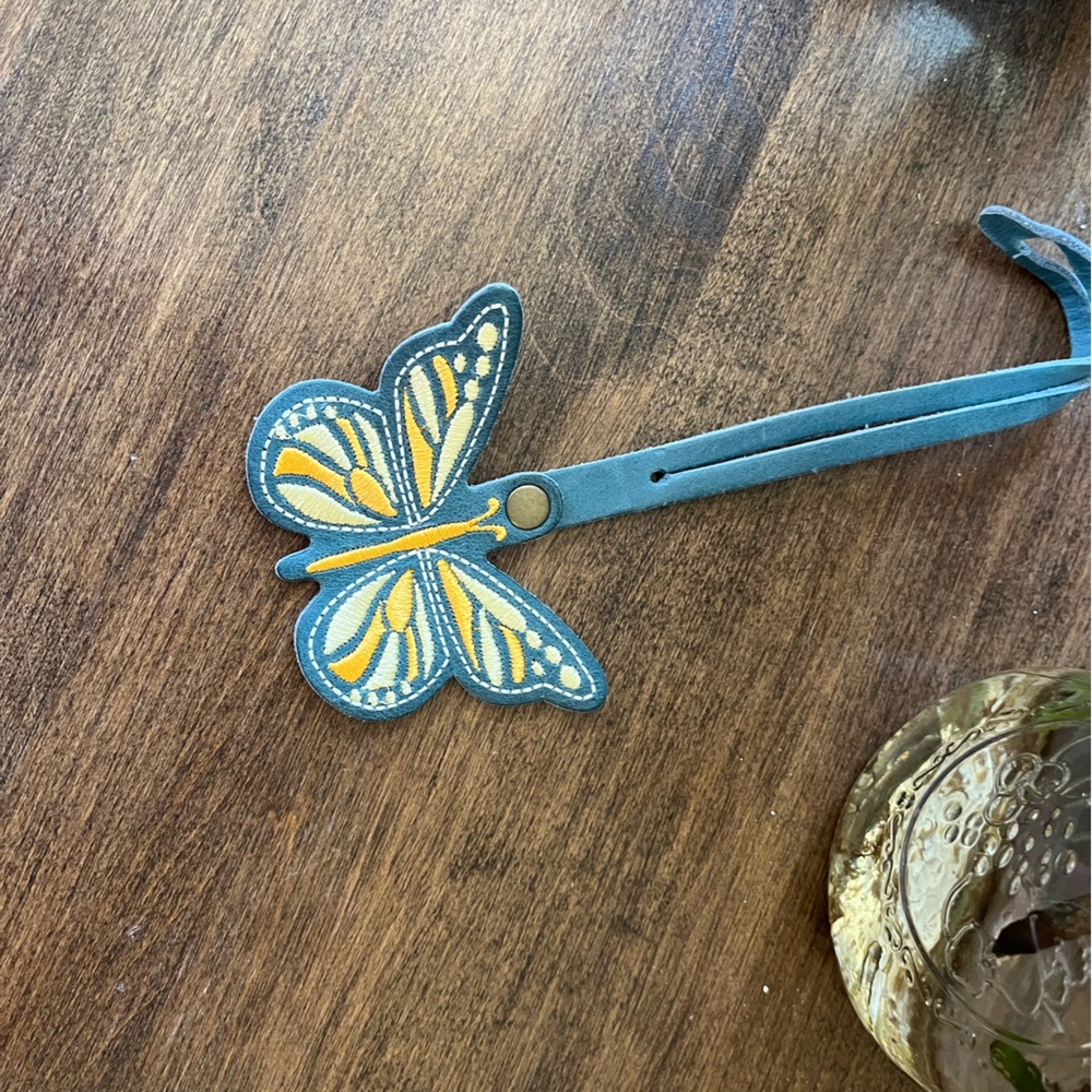 Portland Leather Blue and Yellow Butterfly Keychain